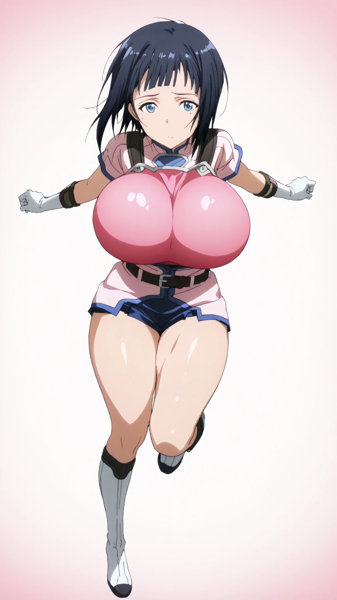 One Woman,Precise five fingers、Two long, accurate legs、Long Hair、Knee-high socks、Wide Hips、plump and thick thighs、Huge Ass、Huge breasts, Embarrassed look、whole bodyショット、Sexy pose、panties、White background、 Oily, shiny skin,woman、Fresh idol girl, whole body, Good style, Fluorescent pink checkered tight shorts costume, Cute yellow jacket, Great heart belt,