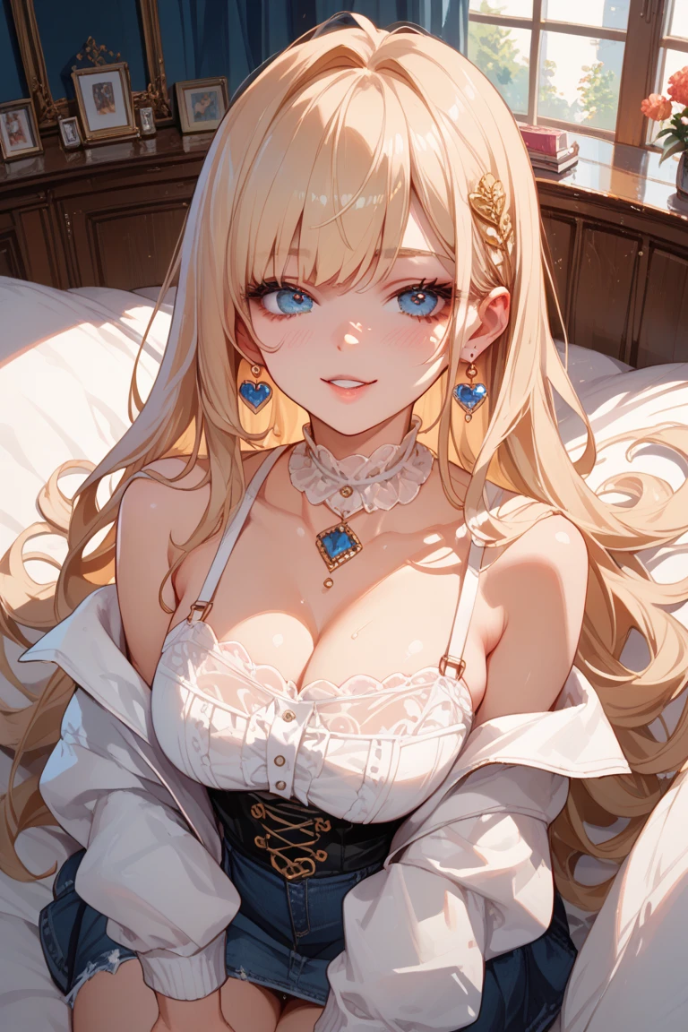 High resolution、masterpiece quality、4K、8K、Immersive:1.2. Girl, Blonde hair appeared in a solo scene 、The entire face is captured in detail in a close-up、Showcasing distinctive eyes and expressive facial feature, curvy, big breasts, big lips