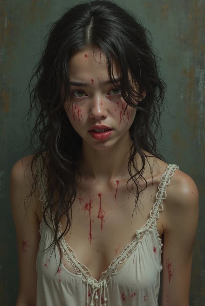Beautiful woman in the philippines, rated pg, 1080hp, realistic, crime scene, whole body, real woman, bloody knife