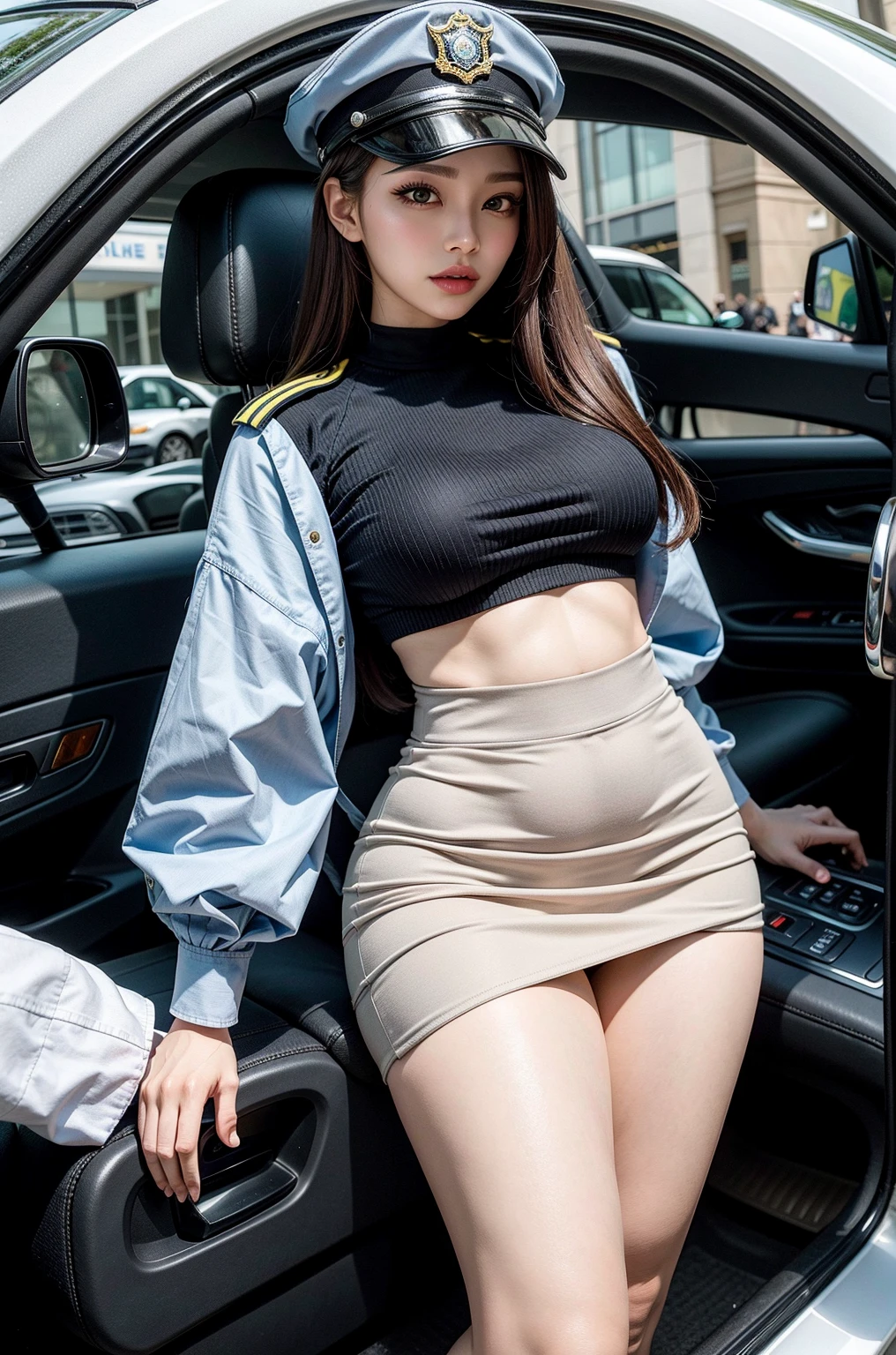 Korean actress girl, (24 years old), in the bus, night, shapely, cap, attractive expression, (masterpiece, best quality, extremely detailed, hyper realistic)