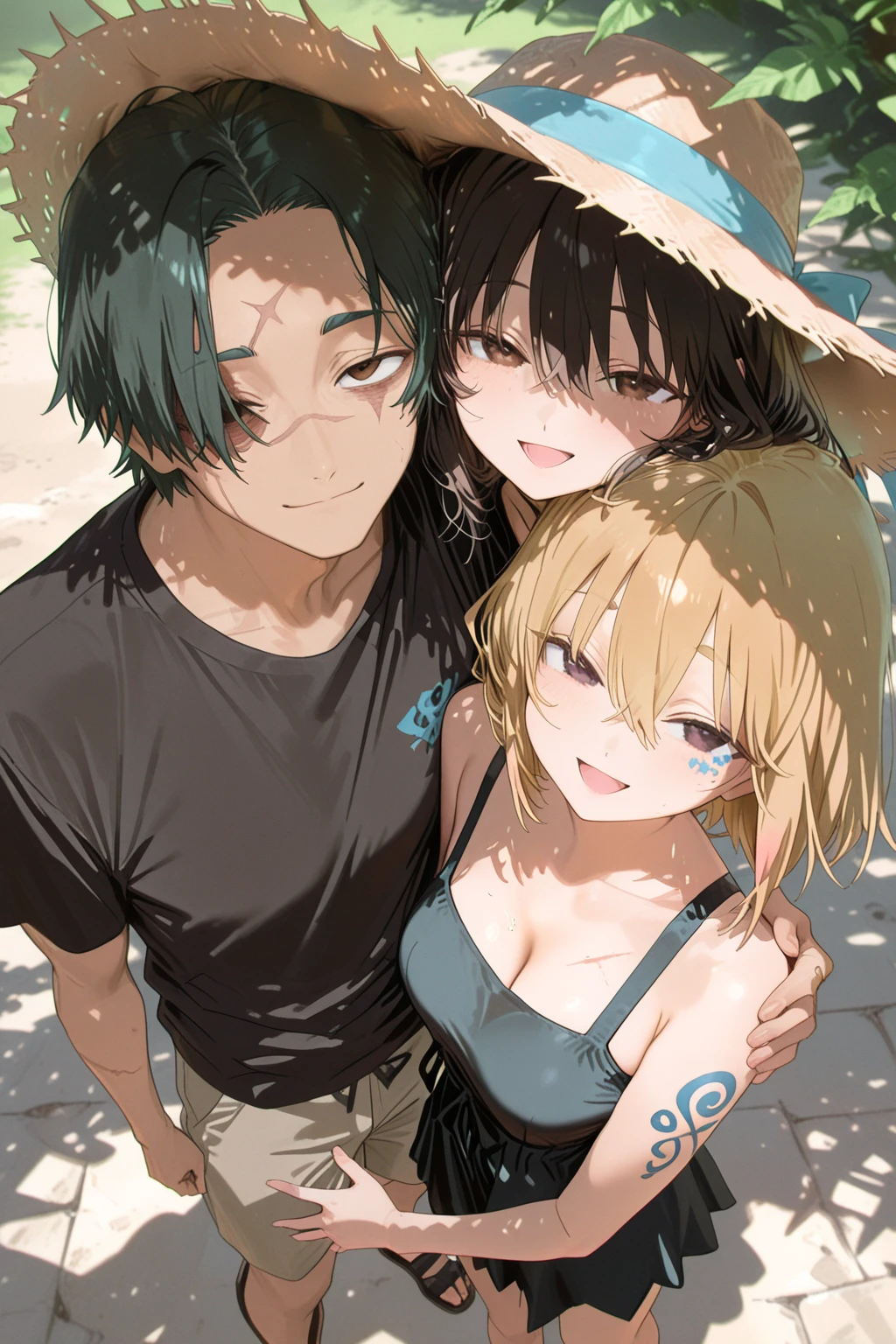 One Boy、One Mature Woman、Ocean水浴、Upper Body、Ocean、beach、laughing、茶髪のショートヘアのSwimwearの少年、Mature woman with long blonde hair、Big Breasts、Swimwear、bikini、One Shota、men and women、A good friend、stand facing the camera、Couple、lover、Front view、Angle from the front、Watching the audience、belly button、Two people、