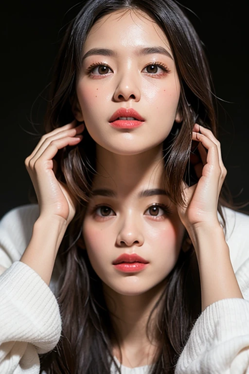 good hand,4k, high-res, masterpiece, best quality, head:1.3, (Korean K-pop idol), finely detailed skin, sharp focus, (cinematic lighting), collarbone, morning, soft lighting, dynamic angle, [:(detailed face:1.2):0.2], armpit crease, thigh gap, red clothes, slender, medium breasts, cleavage,
full body,