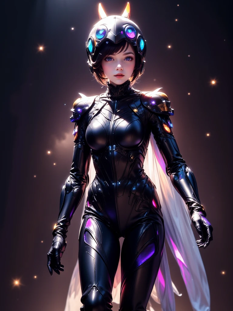 Midnight aura aesthetic, glamour, shadows ((candled midnight hour lighting)) ((From a beautiful & perfect face to a hot waist)) Unity 8k Superheroine female teen ((perfect face shapes, complete perfect lips, perfect nose, correct beautiful eyes, eyelashes, eyebrows, skin pores, detailed intricate iris textured face in ZBrush)) masterpiece hyperrealist & photorealist beauty young astonishing anime, pearly perfect skin (short bob cut hair with glowing colorful fringes) in realistic & hyperdetailed combat body plugsuit with cape & scarf in 8k, full HD vines, detailed artistic, developed by Unreal Engine 5, Ultra Sharp Focus, Art by Alberto Seveso, Sci-Fi, Intricate Artwork, golden Ratio, epic, HR Giger STYLE, highly detailed, vibrant, UHD 8K