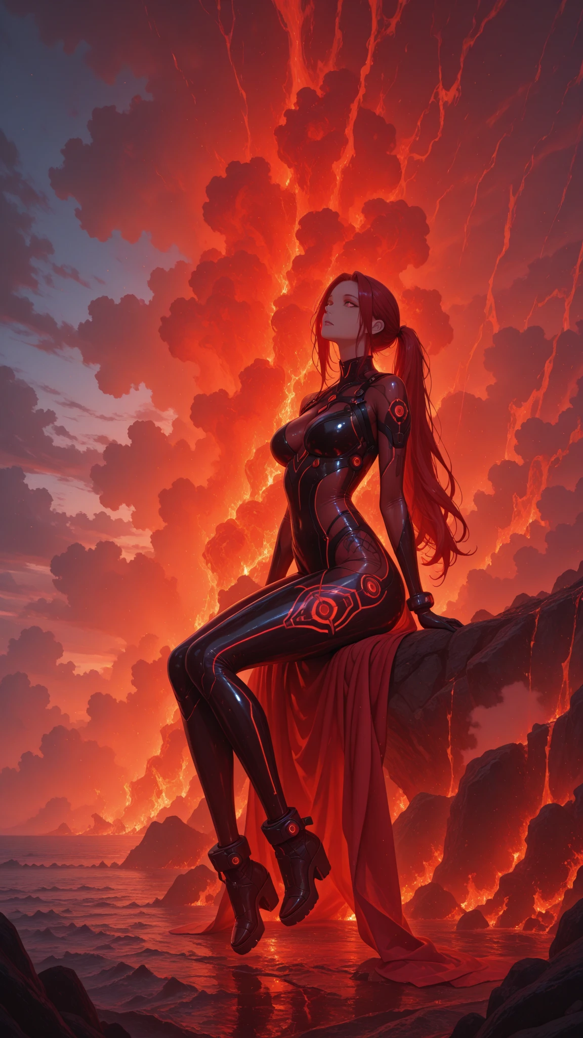 white girl, cabelos ruivos, Cabelos Longos, up to, com o cabelo preso rabo de cavalo e franja, A small red-haired woman sitting yoga pose in a mirrored water with bioluminescence, facing the sky, mostrando-lhe as costas, cabelos cintilantes, vestindo o drape celestial, rear facing, looking at the beautiful surreal planet in the giant expanse of space, bunda nua, brilhante, cercado por uma brilhante e cintilante variedade de nuvens, estrelas, asas, and Milky Way, fotorrealista,with a dreamlike and vivid color scheme, --Stylize, Realistic, Vetor como nuvens, Cinematic lighting, Motor Unreal 5, cinemactic, color grading, fotografia editorial, fotografia, Photo Session, Tiro em lense 70mm, profundidade de campo, DOF, Tilt Blur, velocidade do obturador 1/1000, F/22, White balance, 32k, Super-Resolution, Megapixel, ProPhoto RGB, sexy, alto, epics, Artgerm, Alex Ross, Halfrear Lighting, luz de fundo, natural lighting, incandescente, fiber optics, Moody Lighting, Cinematic lighting, studio lighting, soft lighting, volumetric, Uplighting, Dark lighting, Highlight lighting, global ilumination, Global Screen Space Illumination, Ray Tracing Global Illumination, Luz de aro vermelha, cool color grading 45%, Optics, Scattering, brilhante, Sombras, Rough, Cintilante, ray tracing reflections, Lumen reflections, screen space reflections, Diffraction Grading, chromatic aberration, Deslocamento de GB, Linhas de varredura, Ray Traced, Ray Tracing Ambient Occlusion, antialiasing, FKAA, TXAA, RTX, SSAO, Shaders, OpenGL-Shaders, GLSL-Shaders, Post processing, post - production, O Sombreamento, Mapeamento de Tons, .....cgi, VFX, SFX, Insanamente detalhado e intrincado, hipermaximalista, elegante, hyper realistic, super detalhado, dynamic pose, Centrado, foto --v 4