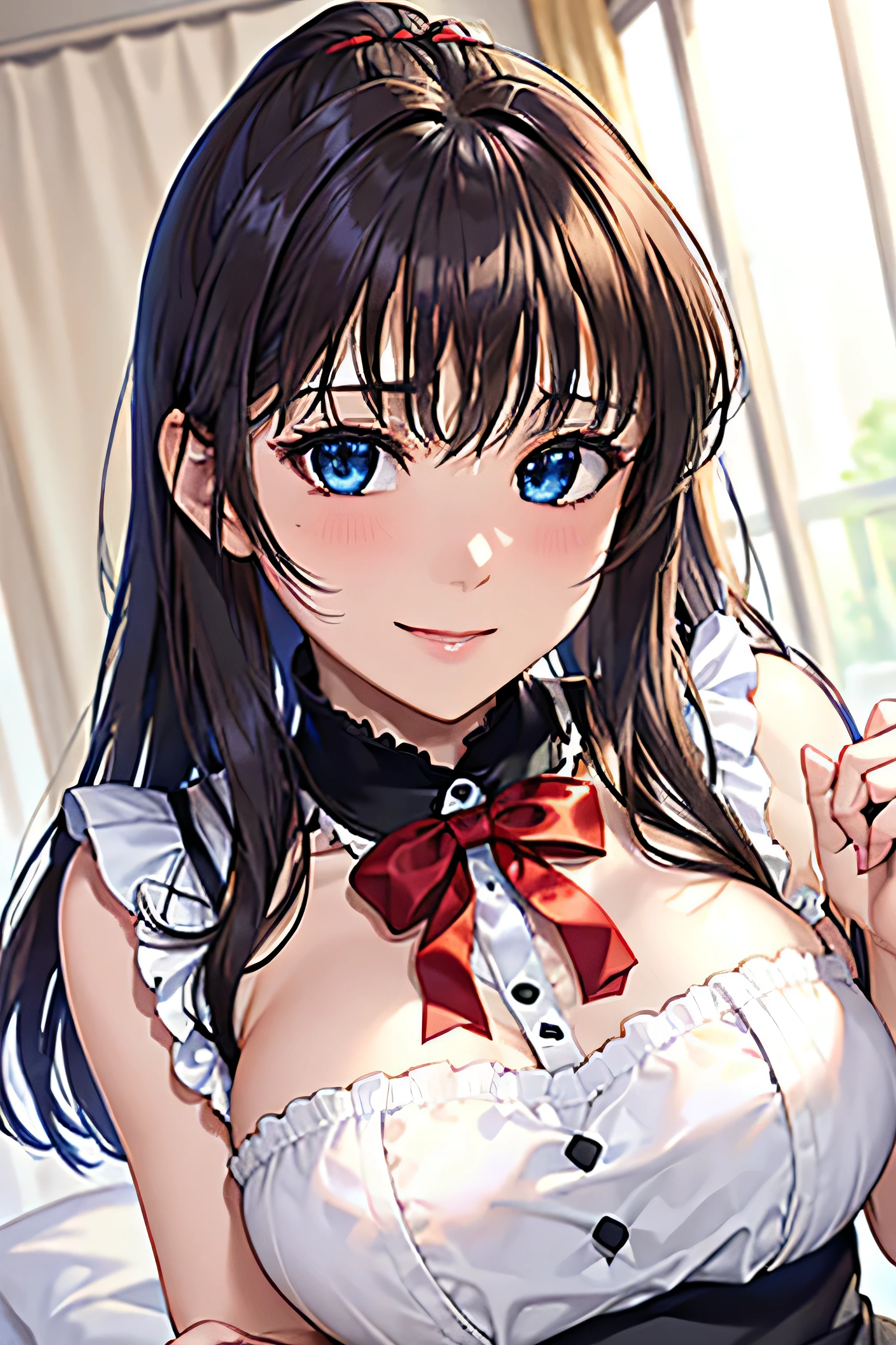1girl, solo, black long hair, black long twintails, blunt bangs, pink ribbon, black hair, black eyes, long eyelashes, red eyeliner, cute lips
large breasts,
naughty face
looking at viewer, (isolated on white background, simple background:1.2), upper body,
<lora:bra_embellishments_enhancer_XL_v01a:0.8> bra lace-trimmed bra,two-tone bra,floral print bra,lace bra
masterpiece, best quality, absurdres, highres, <lora:MichikingXL_V1:1> <lora:sdxl-flat:-0.8>