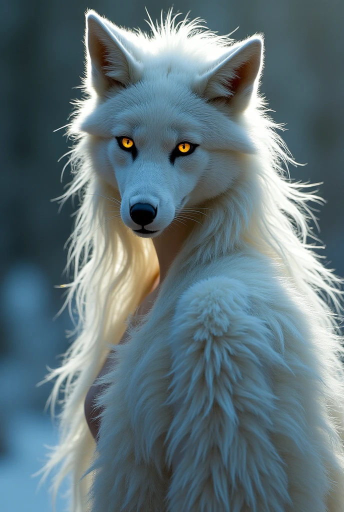 Man with white fox hair and ears with red eyes