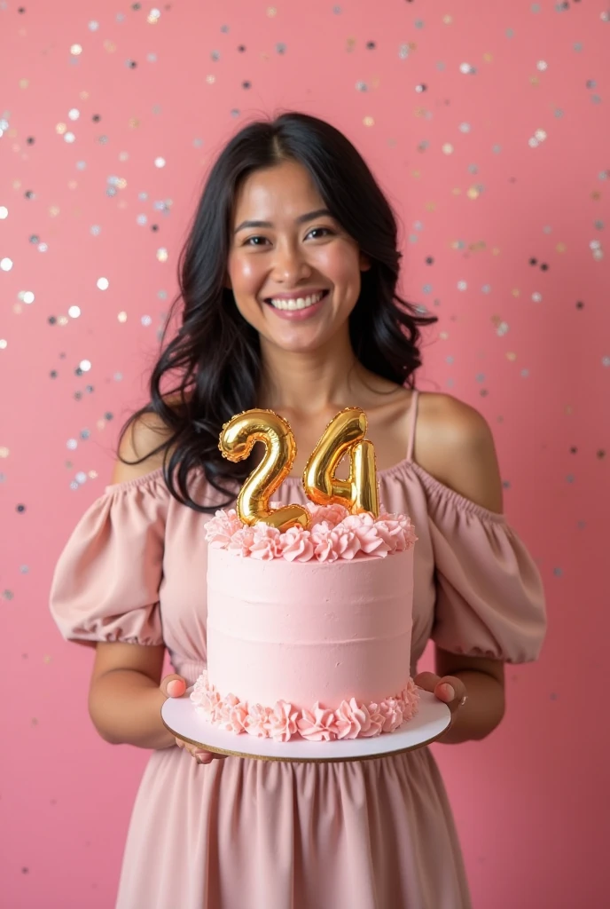 Latina 15 years old navy blue hair sturdy white clothes with collar at home holding a star-shaped happy birthday balloon with the number 15 in the center the image of the balloon completes only one balloon in the image photographic image