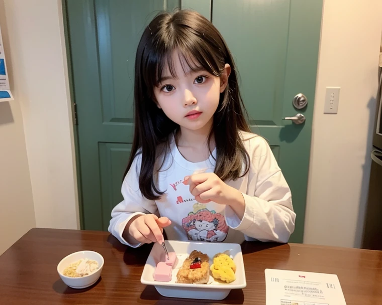 RAW UHD portrait photo of 3-year-old cute little baby, with high level of detail (staring into camera), SLR lightning, ultra quality, re sharpness, fujifilm XT3, bokeh (dimly lit), complex eyes details, chinese girl, young asian girl, cute young girl, young girl, she has a distant expression, cute little girl, young adorable korean face, young child, young cute wan asian face, wearing a wonderful pink dress my melody character, pretty face sharp chine, she has a cute face, china blue eyes, eating cream, in mall, high quality lightning,