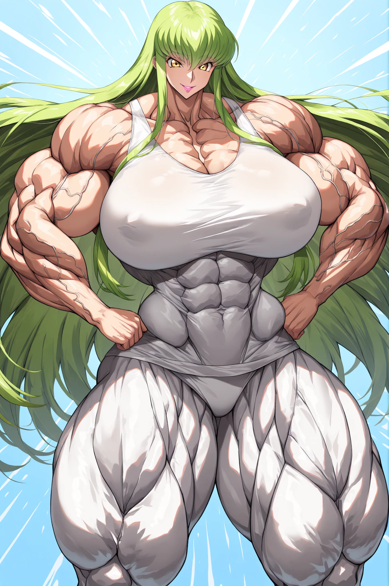 Ultra Quality, Masterpiece,Ethereal,Ultra-Detailed,8K,(gigantic breasts: 1.6),(Disproportional Tits: 1.9),(breasts squeeze: 1.8),Absurdres,Realism,Realisitc,\(Detailed Beautiful Mature Face\),\(Hyper-Detailed Green Eyes\),Long Blonde Hair,(Solo:1.4), 1Girl, (Standing:1.2), Elf:, Pointy Ears,Deep Cleavage,(Curvy: 1.4),Milf,Bimbo,Wide hips,Big Ass,dressed like a slutty elf ranger in ill fitting clothing,(thigh high white boots),Nature, Forest,venusbody,hide hands,[[[intricate-perfect-fingers-on-hands]]],((((huge muscles))))