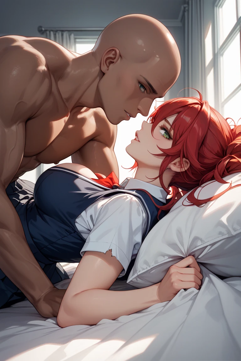 Tatsumaki having sex in missionary position with Saitama while Genos watches