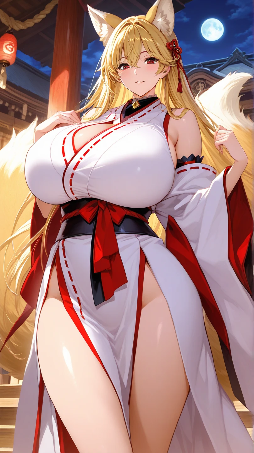 best quality, high resolution, best quality, high resolution, (huge breasts:1.2), 1girl, kasumi, white tunic, pelvic curtain, pink obi, cleavage, bridal gauntlets, elbow gloves, red choker,