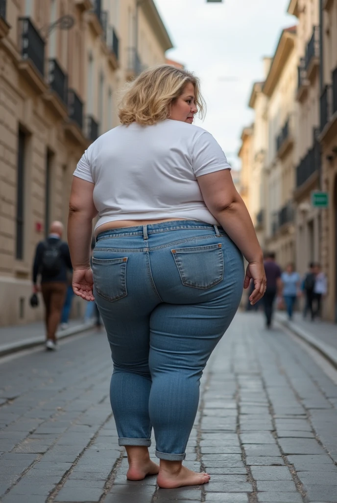 (Cute Japanese Woman), At work, 18-year-old girl, (whole body), (The cutest face)、 Hair Bun, skirt, (((Thighs))), White blouse, Vivid depiction, I look down at her from behind, protruding butt coverd by skirt, She stands with her back to me, smile, 