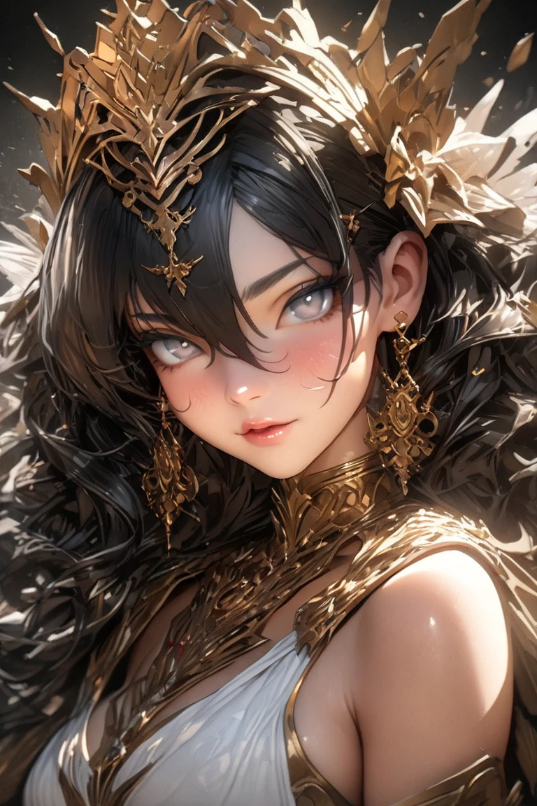best quality,4k,8k, highres, masterpiece:1.2), ultra-detailed, extremely detailed eyes, extremely detailed body, (large masterpiece digital art), (detailed manga illustration), (detailed line art), ((perfect anatomy)), (intricate details:1.3), (ultra-detailed:1.3), (illustration:1.3), (sharp focus:1.3), (natural lighting:1.05), (vivid colors:1.3), (masterpiece), (best quality:1.4), (perfect anatomy:1.4), high quality, expressive eyes, full body, detailed face, beautiful face, perfect face, 1girl, ((dark skin)), animal ears, black sclera, smile, colored sclera, breasts, solo, monster girl, black hair, (wolf ears), large breasts, curvy, wide hips, long hair, ((gold eyes)), claws, grin, fur, looking at viewer, collar, ((dynamic action pose)), tail, (wolf tail), {(dragon horns)}, demon horns, wings, sadistic smile, hair over eye, {regal outfit}, tiny crown, blue fire, curvy, sexy dress, dark skin, cinematic lighting, dramatic atmosphere, Beautiful woman, dragon spear in hand, Jeff Bridges, ((cartoon style)), Marvel Cinematic Universe style, (((hell castle in the background))), soft bokeh of hellscape, Atey Ghailan, Jeremy Mann, Greg Manchess, Antonio Moro, trend in ArtStation, trend in CGSociety, Intricate, High Detail, Sharp focus, dramatic and photorealistic painting art by Midjourney and Greg Rutkowski, 