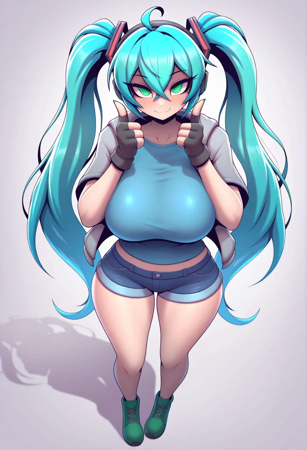 goblin, goblin girl, blue hair, very long hair, dark_ skin, very_dark_skin, dark skin goblin, dark-skinned girl, wide body, very dark skin girl, small stature, very chubby, cute goblin, huge breast, very large breast, hair between eyes, twintails, chubby, chubby girl, chubby girl goblin, wide hips, blue eyes, mole, mole on chest, age up, lips, big lips, thick eyebrows, body with fur, short girl, short goblin girl twintails, short girl, fat, very fat, workout, gym