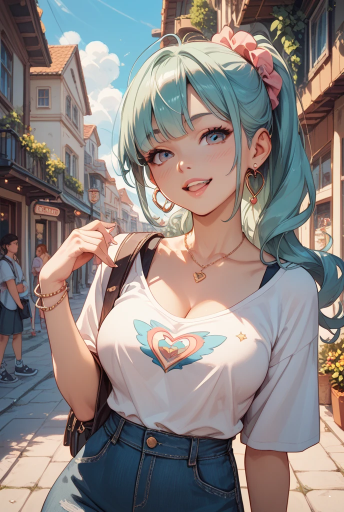 Cute Girl, /clown in omib style, illustrator, masterpiece, high quality, 8K, high resolution, high detail, smiley face, Transparent sunglasses, Movie overlay, bright colors, Cool and soft lighting, Chicago by night, The wind is blowing, Greg Rutkoky Styles