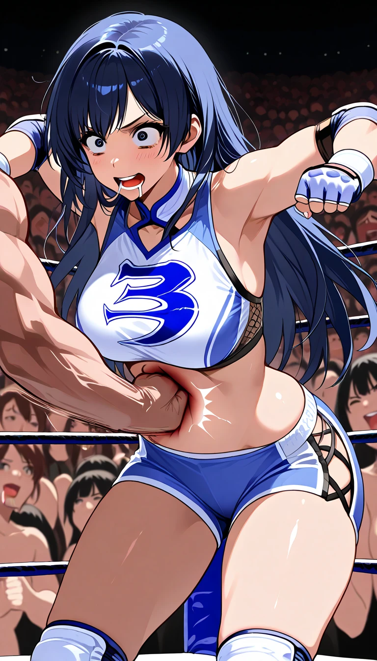 (((masterpiece))),(((best quality))),(ultra-detailed,high resolution:1.2),(illustration),((an extremely delicate and beautiful)),(detailed background), (((((hug from behind)))), sex from behind, standing sex, ((((motion lines)))), vulgarity, (((wrestling ring)))), ((1petit girl)and(1fat man)), (height difference),hetero, ((((1petit girl,short stature)))), ((((1girl,tall stature)))),((((stelle/(Honkai:star rail/)))), (slender body:1.4), (long hair),grey hair,hair between eyes, yellow eyes, (large breasts), pale skin,shiny skin, ((She wears one piece swimsuit,frilly swimsuit, hair ribbon)), ((((ahegao)))), (rolling eyes:1.4),(trembling), (cum on clothes,cum on body,excessive cum:1.4),cum facial,bukkake,cum on hair,cum in pussy, clothing aside, clothed, (1fat man,tall stature:1.4),large penis, he looks ahegao, text,