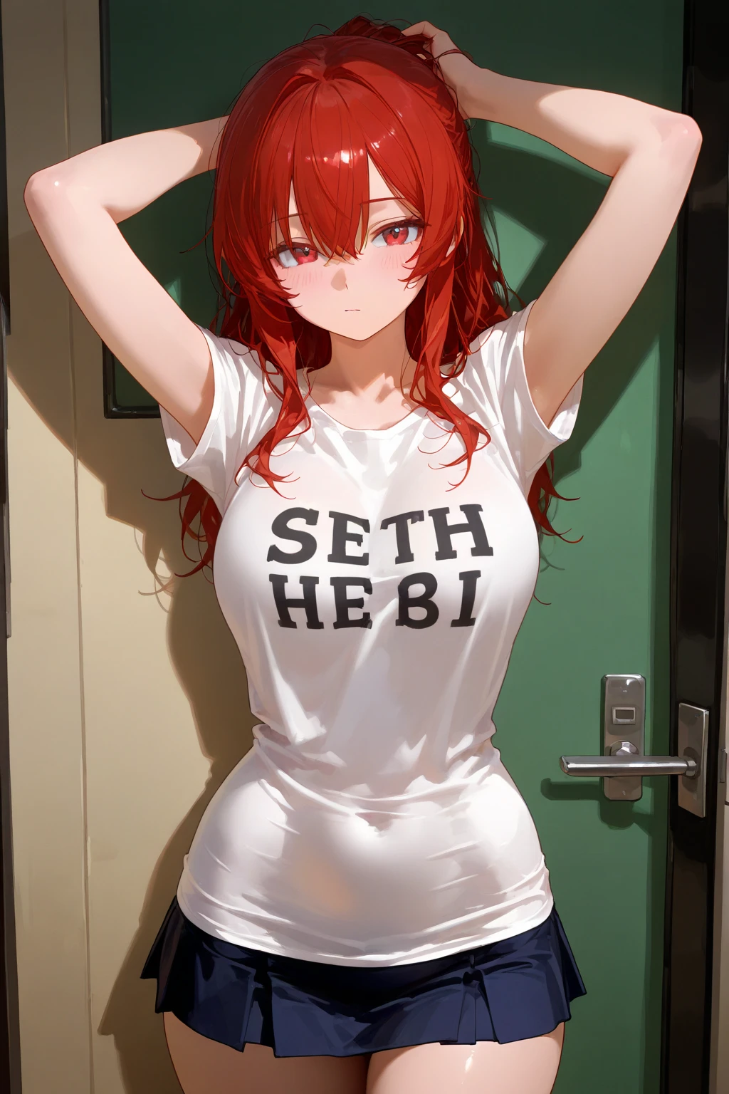 (Highest quality、Masterpiece、Very detailed、4K)、One Woman、17 years old、Light red hair、Twin tails、(((Nakano Nino)))、chest、arm、(Beautiful armpits)、(Beautiful navel)、(Beautiful thighs)、Sleeping in bed、(Spread your legs)、(White wrestler tank top)
