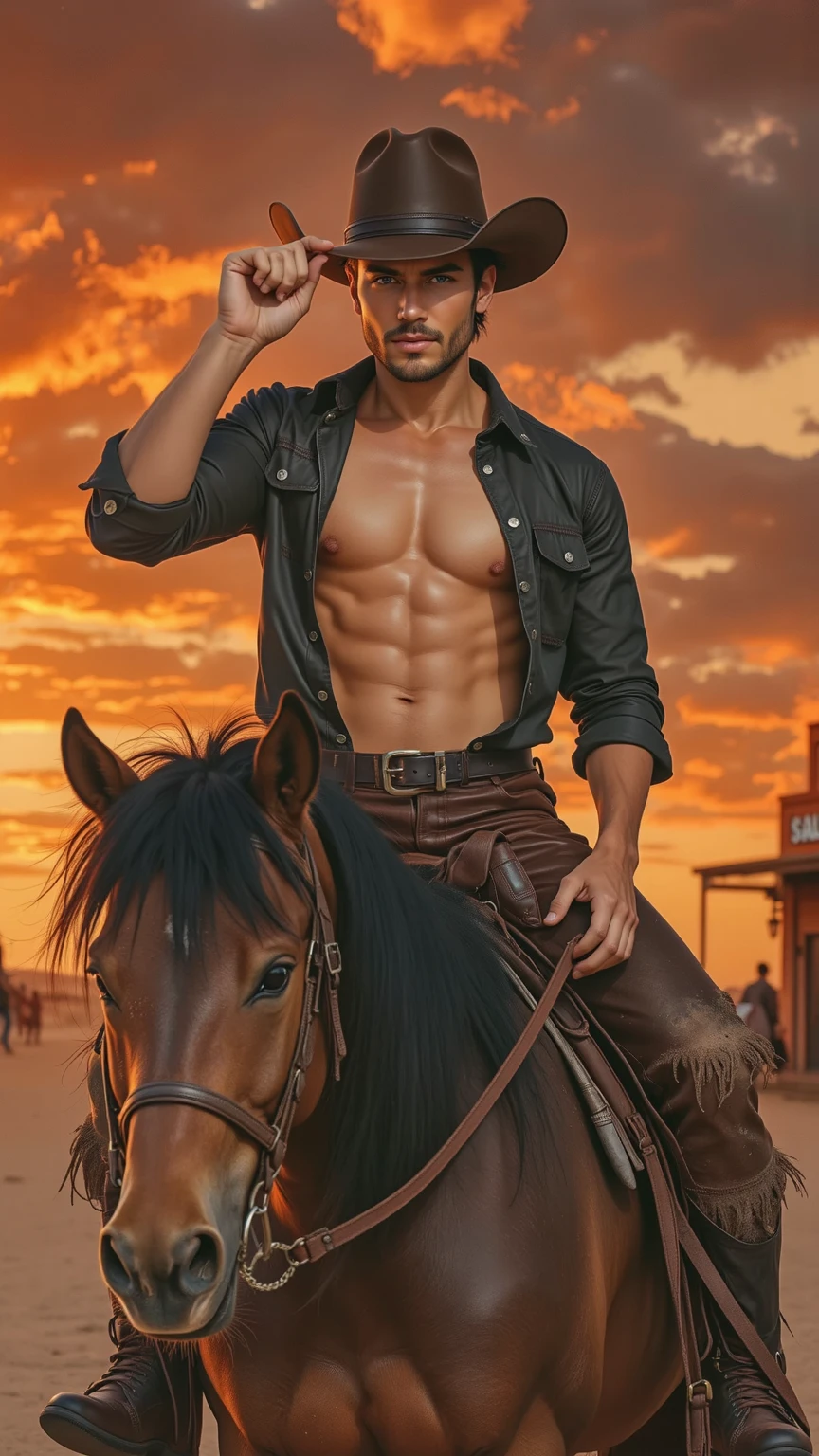 Man with Arabic features, beautiful  face, whisker, horses close and short, with soft colored soccer shorts, no shirt, no body hair, PICTURE REALISTIC 