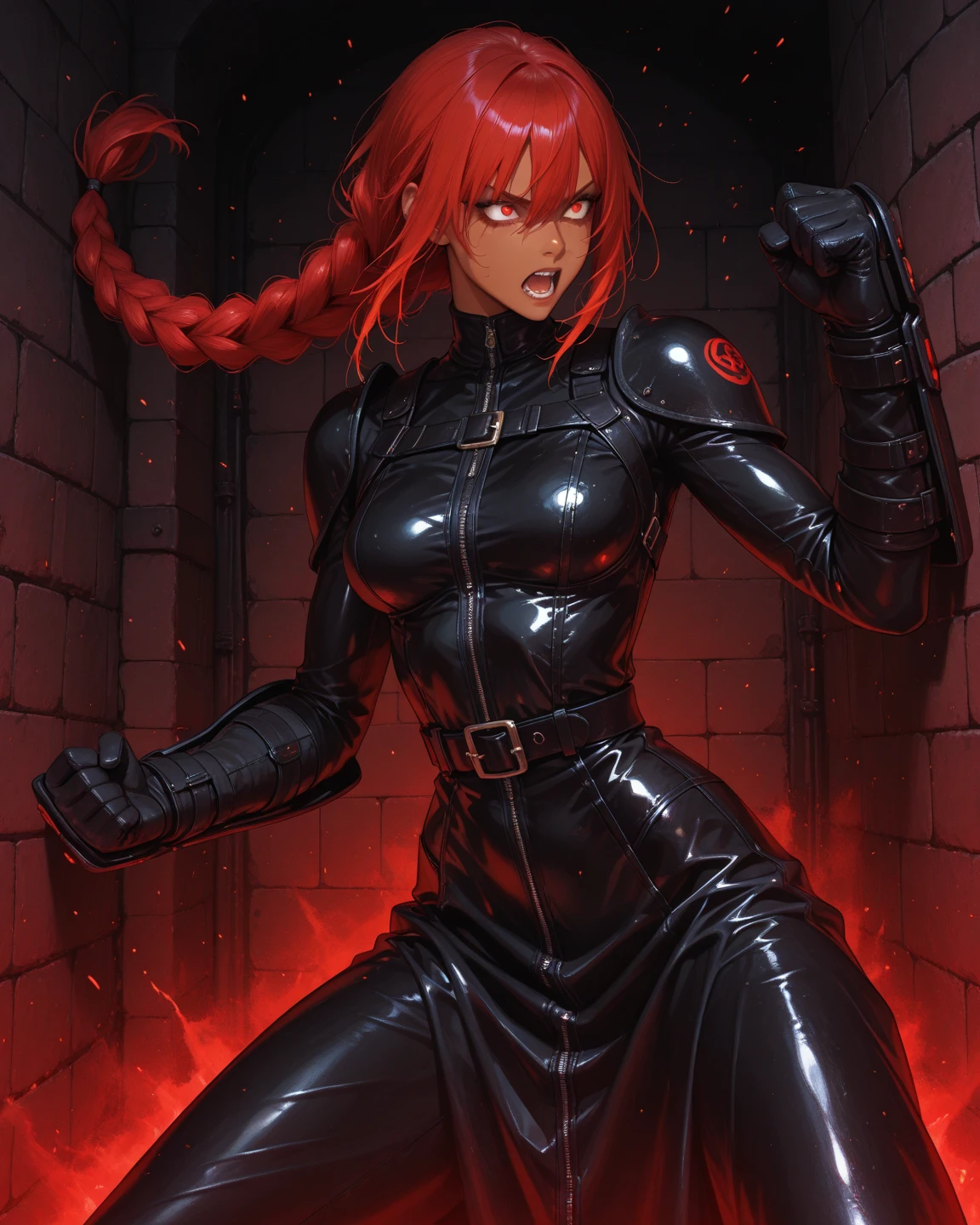 1girl, (shapely body), (solo), 19 years old, hdr, <lora:Hwa_Ryun_V5:0.7>, bodysuit, Hwa Ryun stands in the semi-darkness of a ruined building surrounded by opponents. Her black robe sticks to her body, as if taking on a shadow, and the golden patterns on her mask shine in the dim light. Sharp, elegant blades flash in her hands.