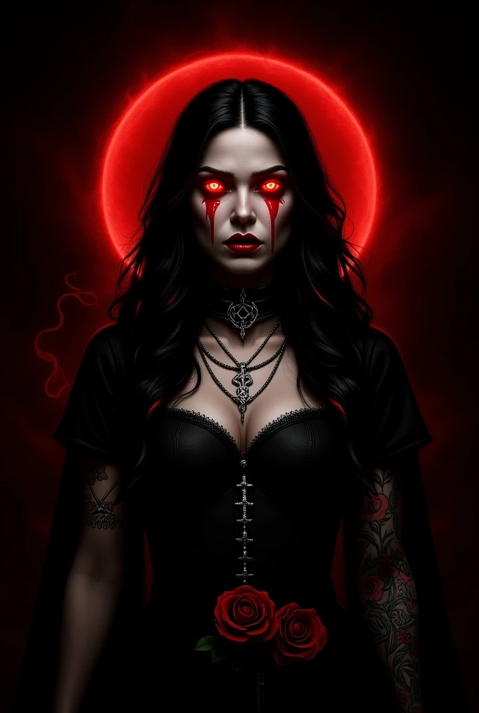 Fruits, Vegetables, horror-themed Wide angle digital illustration, (Demonic female character with dark ash-gray face:1.3), Symmetrical composition, Cracked stone texture, Golden veins, (Red luminescent eyes:1.3), Several twisted horns, Intricate golden metallic details, (Golden veins on neck and shoulders:1.2), Gothic architectural background, Bluish light from top center, (Ominous atmosphere:1.2), Deep shadows, Highlighted facial features, Sinister expression, Realistic digital art, Fantastic influence, eerie, unsettling, dark, spooky, suspenseful, grim, highly detailed, her mouth open wide with sex appeal.