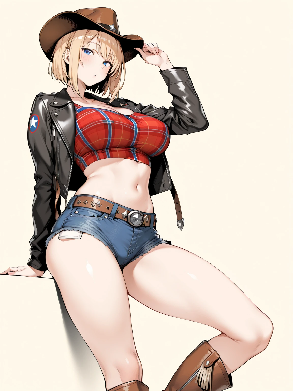 tracer, muslos, Tacones blancos, desnudo, pecas, vaqueros, tetas, session, chaqueta de cuero