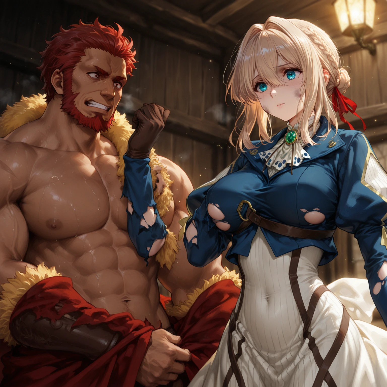 female、Strong-willed、smile、Red vest、National costume、Red hair band、Golden pattern、Dancer、Abdominal muscles、美female、older sister、Brown skin、Dark Skin、Sahelian Village、Blue Eyes、Muscular、Biceps、Loose-fitting clothing、Brown skin、Black、Sunburn、Holding a rock in one hand、((high quality))、きめ細かい肌