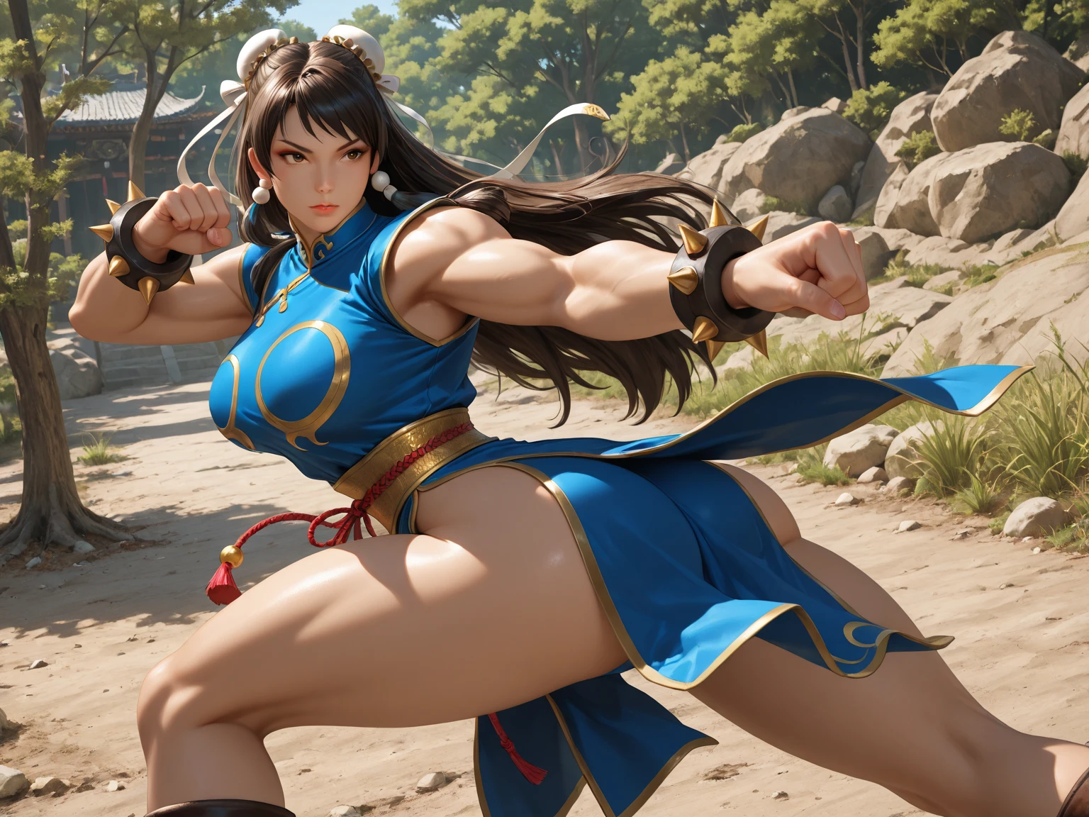 (masterpiece, top quality, best quality, official art, beauty:1.2),(The most detailed and clear facial features:2.0,facial contour:1.0,normal clear fingers:1.0) (1 Japanese Chunli:1.5), Very detailed,(Ukiyo-e艺术:1.1),(Ukiyo-e,colorful:1.1)(flowers:1.3),most detailed,(Japanese realistic painting:1.2), (dynamic poses,Showing thighs:2.0), (Blue sky and white clouds moon background:1.3), (Japanese kimono:1.2,Kimono transparent:1.5), (spread legs,Create radiant skin,Camel toe pubis:1.2), (Many colors:1.4), ,(earrings:1.4),