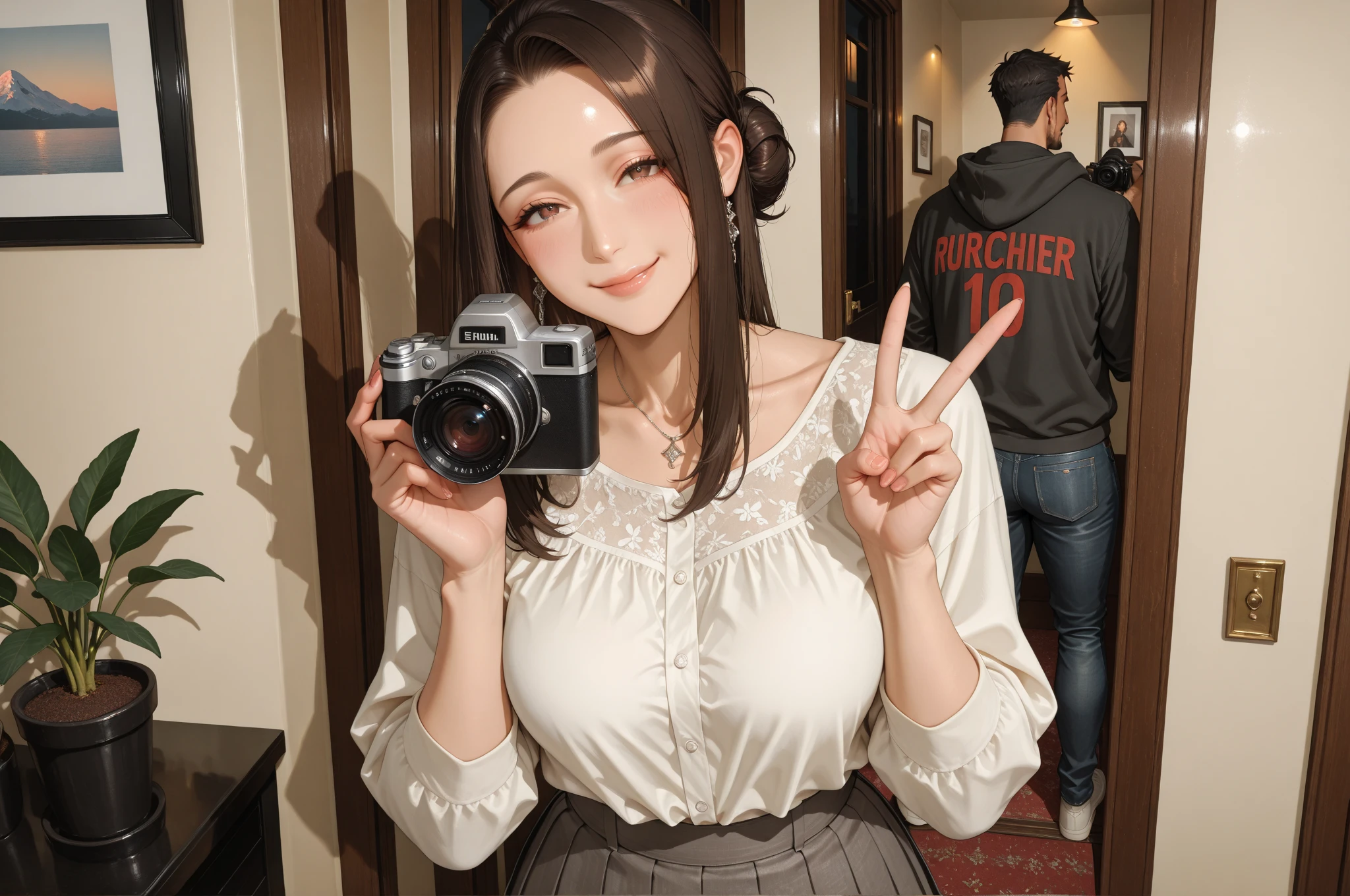 A big breasted naked beauty stands in the middle of the picture(Photographing a beautiful woman's whole body)(The beautiful woman makes an embarrassed face)(20-year-old)(one person)(Exact number of legs)(Exact number of arms)