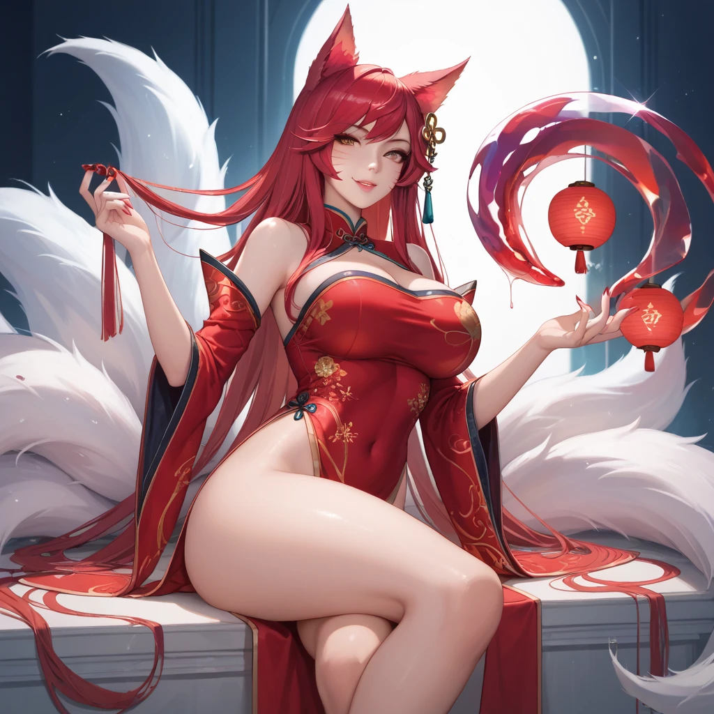 Ahri, ((((single person, single girl)))), perfect breasts, ((upperbody shot)), highly detailed face, well defined face details, detailed face lighting, (((chinese aesthetics))), (((chinese aesthetic background))), ((red flames)), ((((8k ultra HD)))), red theme color scheme, ((((high quality photo)))), ((((extremely detailed)))), (photo realistic:1.2)