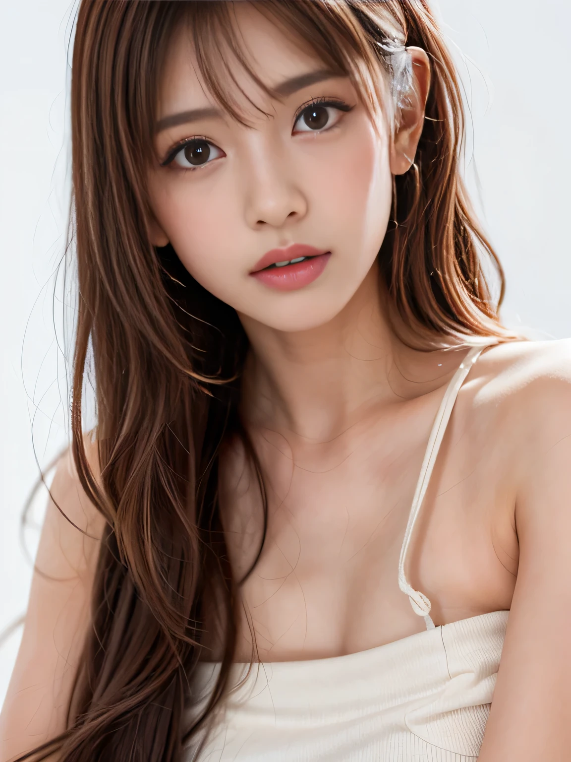 Best quality, 8k, ,Masterpiece :1.3)), facing viewer,((full body1.2)) ,pretty woman, wide shot ,1girl, , , , , brown hair , bangs,ultra-detailed face, highly detailed lips, detailed eyes, double eyelid