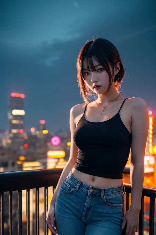 a beautiful woman, 1girl, short black hair, tight revealing skimpy very short skirt, seductive alluring love pose, gazing at camera, breathtaking picturesque sunset, vibrant orange red purple sky, warm lighting, romantic atmosphere, (best quality,4k,8k,highres,masterpiece:1.2),ultra-detailed,(realistic,photorealistic,photo-realistic:1.37),HDR,UHD,studio lighting,ultra-fine painting,sharp focus,physically-based rendering,extreme detail description,professional,vivid colors,bokeh,portraits,photography