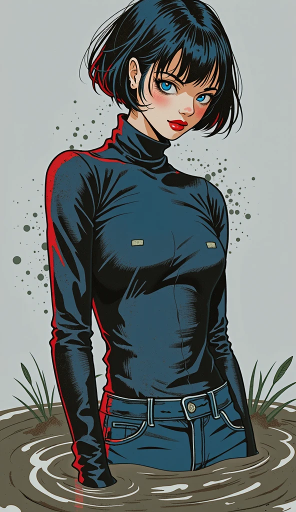 1 woman, flat color , turtle neckt, dynamic pose
(digital illustration, Ilya Kuvshinov, Jackson Pollock) ,
(masterpiece, best quality, beautiful and aesthetic:1.2), <lora:add_detail:1>