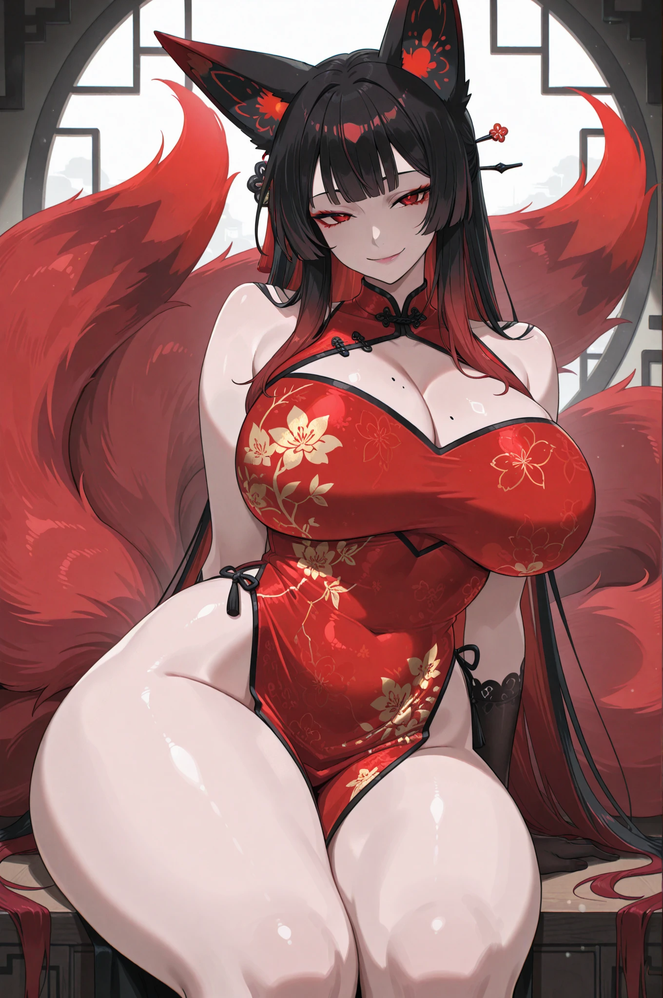One Woman,Mature Woman,((Big Breasts:1.5)), (Showing off your breasts), ((Take off)),((Dark Skin)),Posing in a black kimono、Black hair ponytail anime girl,((Red eyes_Glowing Eyes:1.6)),Beautiful anime cat girl, The Detailed Art of the Onmyoji, Enchanting anime girl, Charming cat girl, Very Beautiful Anime Cat Girl, Guweiz on ArtStation Pixiv, Very exquisite work of art, onmyoji, guweiz on pixiv artstation