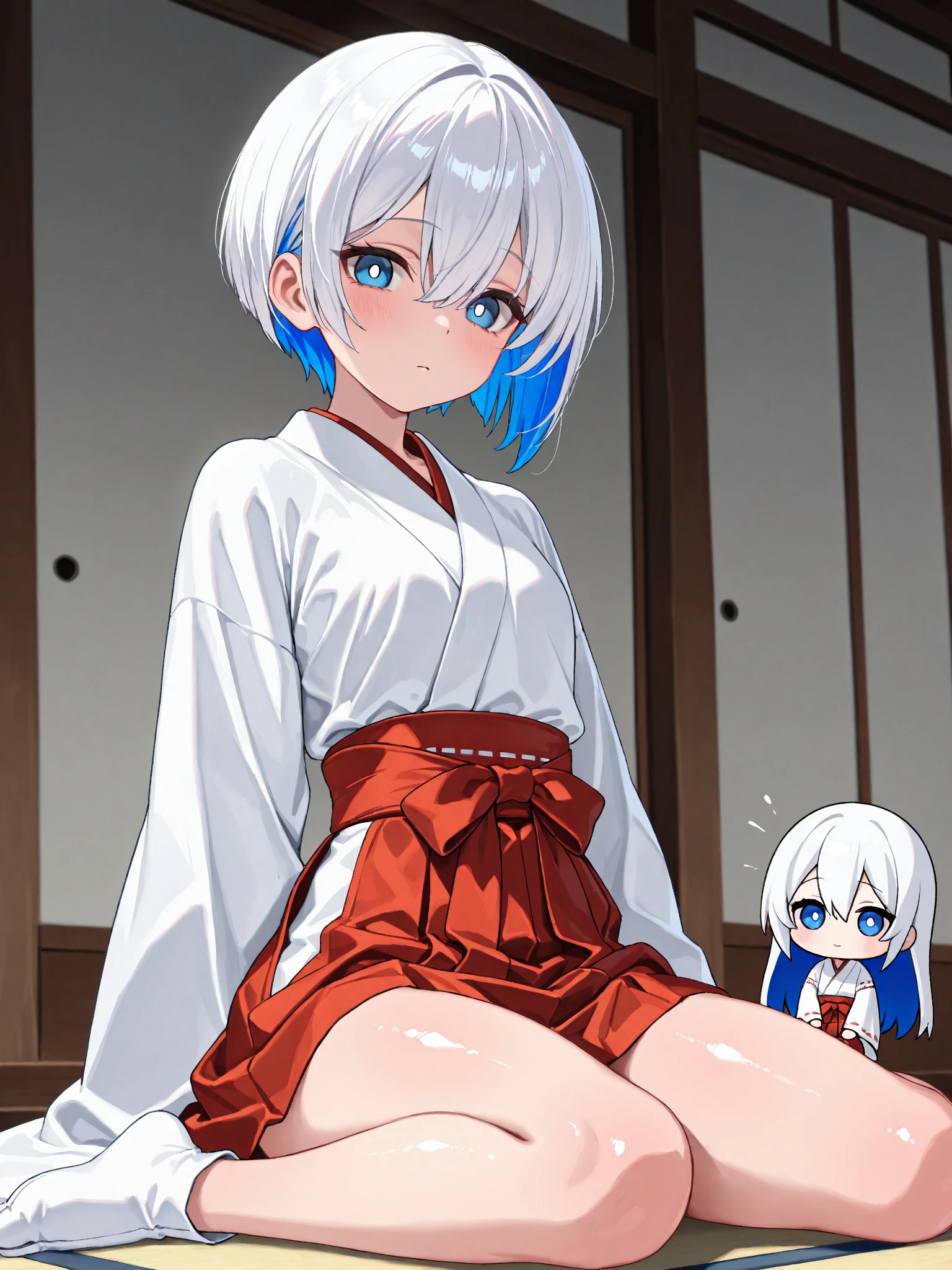 (masutepiece), (Best Quality), (ultra-detailliert),(disheveled hair),(Illustration), (1girl in), (Chinese style leotard), Shoben, (SEX)、(cum shots)、Lori、Whipped body、Henyo Henyo smile、Squatting、holding each other、Short bob hair