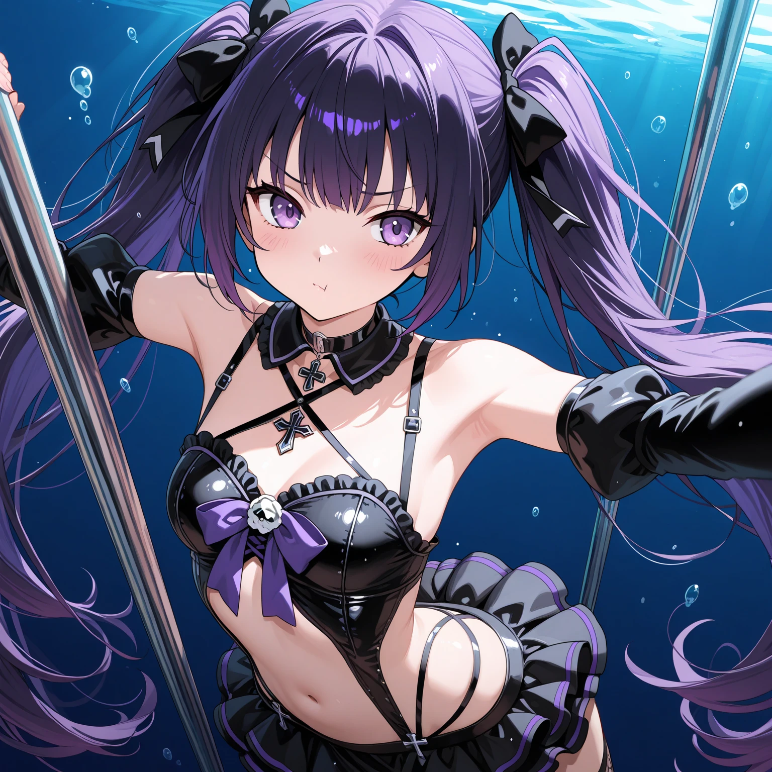 bunnysuit, lingerie, fishnet stocking, wet, blushed, open mount, short hair curly