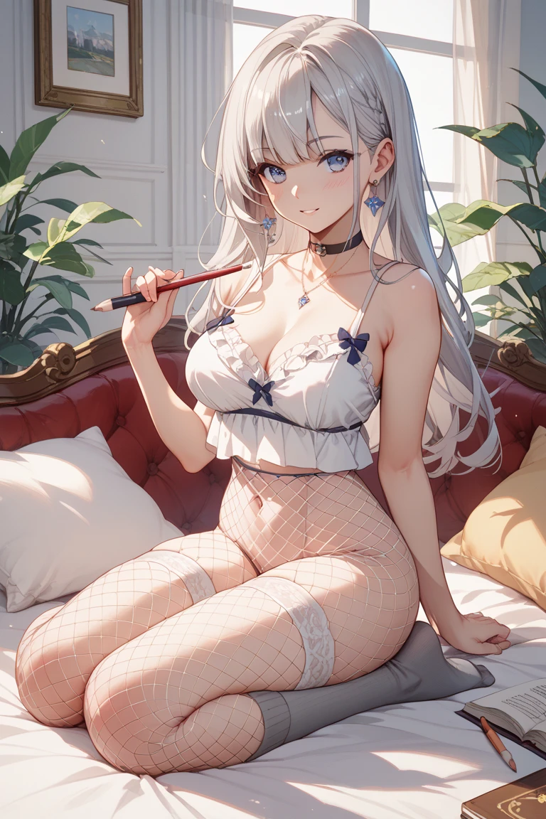 (Top view), Masterpiece、Highest quality、Highest quality, (long and thin legs, shoes:1.2), squat、Spread your legs with both hands、1 girl, (smile、Open your mouth大笑い:1.2), Cute eyes, (Detailed face:1.3)、Open your mouth, The whole face turns red, alone, Oversized breasts, Big and ample breasts, (Straight bangs), White maid outfit、(Bust only super micro bikini:1.2)、Side bust、Underbust、belly button、Walking through the mansion&#39;corridor、nsfw、shoes下