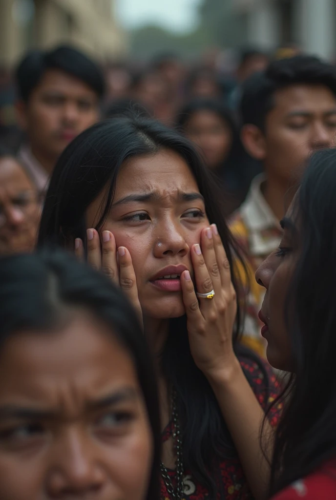 A 25 years old girl crying about her mother passed away at funeral