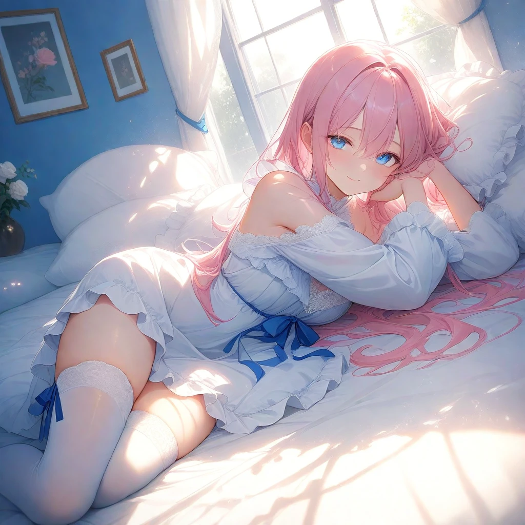 Super high resolution, (realistic: 1.4), original photo, 1 girl, ((best quality)), (masterpiece: 1.2), (delicate beautiful girl), illustration, 1 girl, pink hair, delicate makeup, white shirt, skirt, luxurious room, standing, blushing
