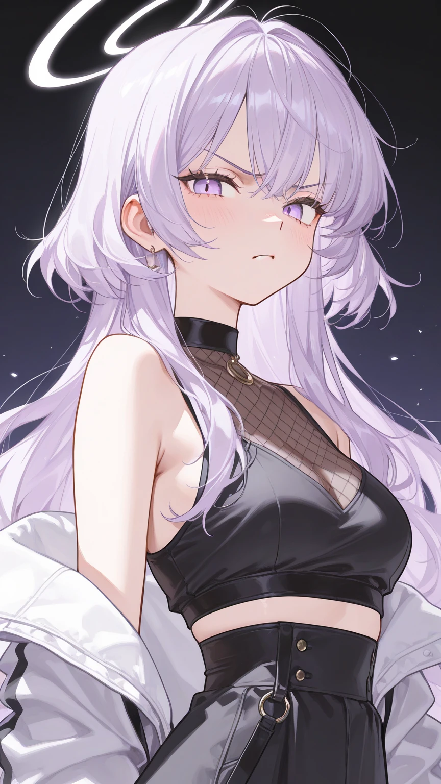 Chica con cabello corto morado negro, Anime style, Hentai y desnuda mostrando su vagina