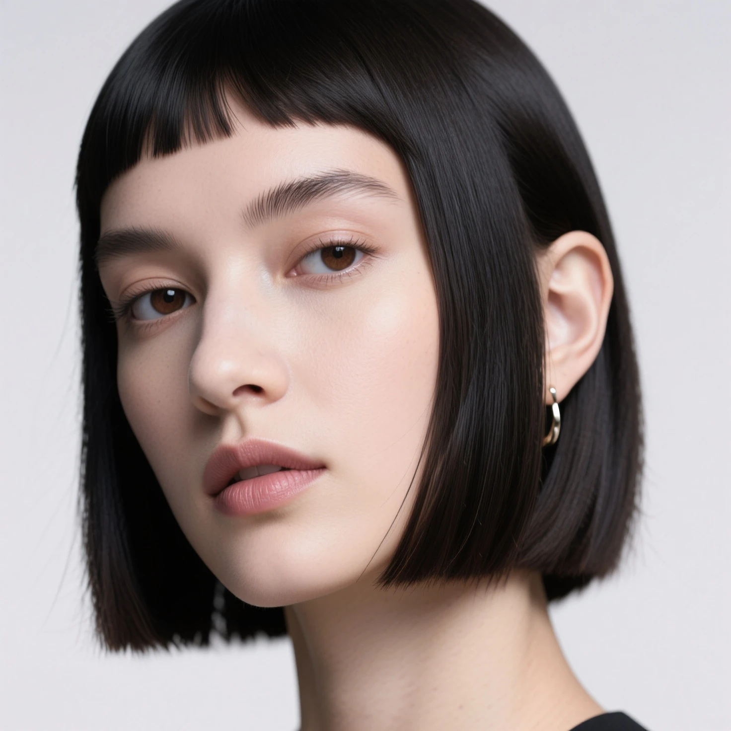 <lora:balenciaga:1>, balenciaga, photo \(medium\),
solo, 1girl, masterpiece, best quality, black hair, (white camisole), brown eyes, bob cut, blunt bangs, brown eyes, blush, black hair, steaming, (freckles:0.8), collarbone, exposed shoulders, small breasts, empty background, white background, :o, confused, (?)