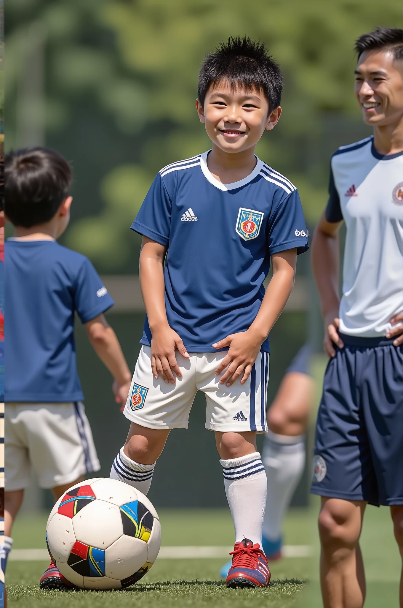 there is a young boy running down a street wearing a soccer uniform, shot on sony a 7 iii, running towards camera, shot on canon eos r 5, shot on canon eos r5, captured on canon eos r 6, wide angle portrait of astroboy, by Jakob Gauermann, little ???, takumi fujiwara, enhanced photo, ???