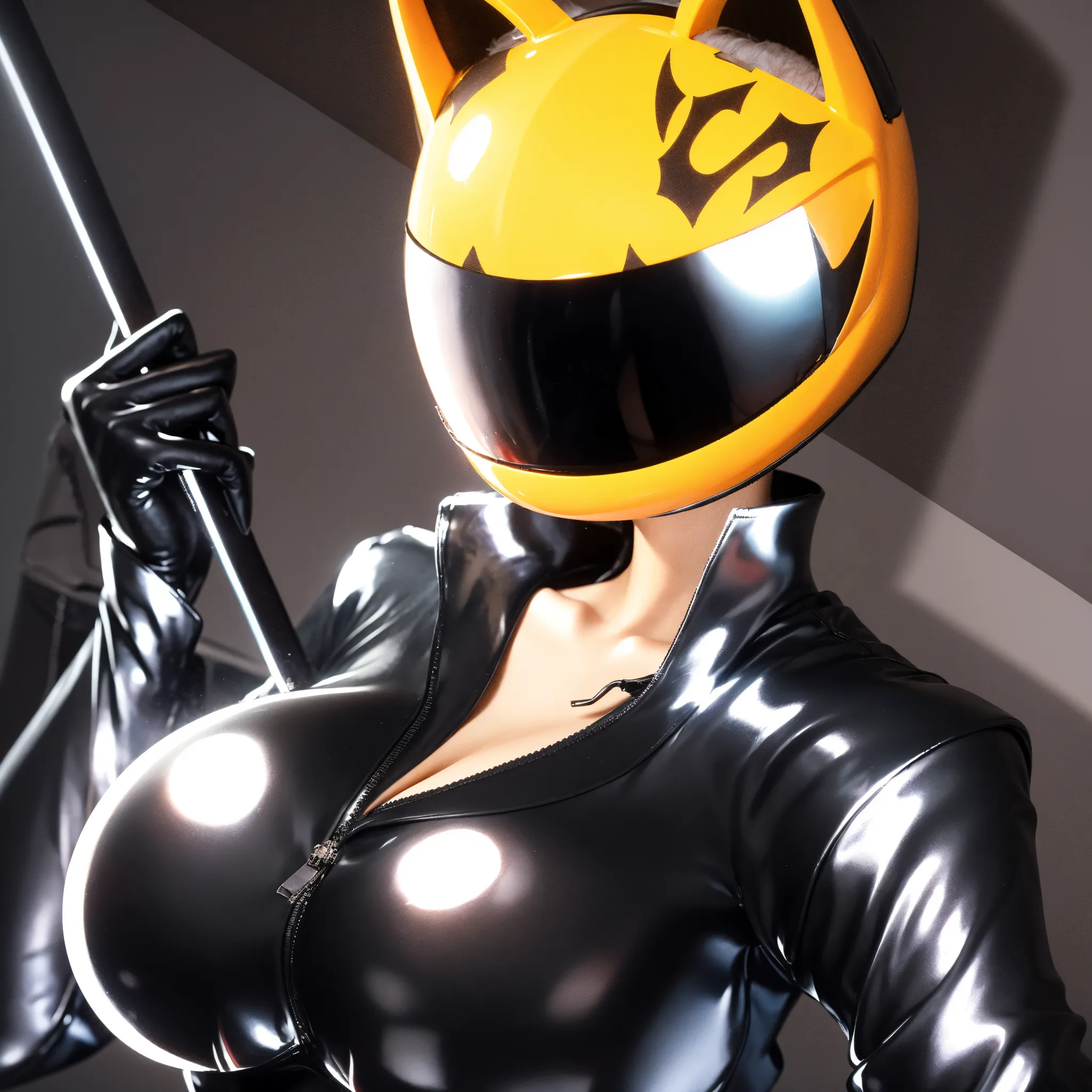 celty, 1girl, female, standing, helmet, bodysuit, black bodysuit, motorcycle helmet, biker clothes, animal ears, bikesuit, leather, breasts, side view, looking to the side, <lora:celtySturlusonDurarara_v1:0.7>, extremely detailed cg unity 8k wallpaper, cinematic detailed realistic background, masterpiece, best quality, highres, delicate, masterpiece, beautiful detailed, colourful, finely detailed, intricate details, ultra-detailed, (detailed_face:1.3), beautiful detailed eyes, dynamic light