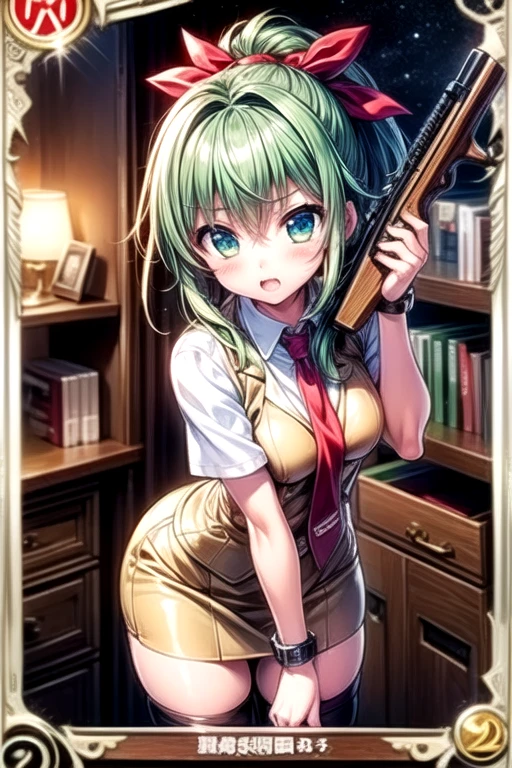 (small breasts:1.2), (perky chest:1.1), (pointed chest:1.0), (hand gun magazine cover:1.3),(from below:1.2),(from side:0.9),masterpiece, 1girl, Amazing Cleavage:1.1, thin waist, big ass, Raised sexy, small breast: 1.2, posed cleavage:1.2、solo, open mouth, have a cute grass of cute beergrass,black hair, dark green eyes, dress, bare shoulders, jewelry, collarbone, sidelocks, hairband, earrings, indoors, off shoulder, sweater, arms behind back, plant, short hair with long locks, gild hairband, sweater dress:1.2, off-shoulder sweater, red sweater, dark gord hair, big side hair, very long side hair,is rendered in (masterpiece: 1.2, best quality), with (ultra high resolution) and an exquisite (depth of field). This masterpiece is not only visually stunning but also tells,A scene of cooking in the kitchen by classroom ,looking at viewer,