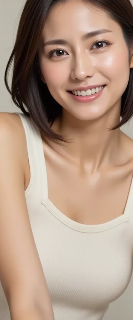 1 Girl, (Summer clothes:1.2), Very beautiful Japanese idol portraits,
(RAW Photos, Highest quality), (Realistic, Realistic:1.4), (masterpiece),
Very delicate and beautiful, Very detailed、wonderful, finely, Very detailed CG Unity 8K 壁紙, Very detailed, High resolution, Soft Light,
Beautiful detailed girl, Very detailed目と顔, Beautiful and sophisticated nose, finelyて美しい目, Cinema Lighting,
(Simple light color background:1.3)、Complete Anatomy, Slender body, Small breasts, smile