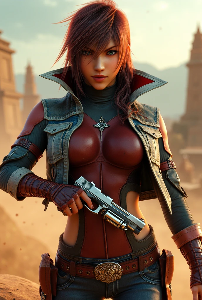 Mamiya, red hair, brown eyes,
shoulder pads, leather leotard, cleavage, long sleeves, fingerless gauntlets, hips,
solo, sitting, smile, cowboy shot, metal chair,
wasteland, junk yard,
(insanely detailed, beautiful detailed face, masterpiece, best quality),