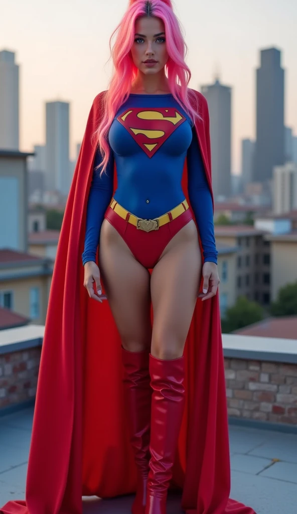Power girl, dc comics, qualidade superior、obra prima, high resolution,de corpo inteiro、seios grandes e cheios、Clivagem Ultra Exposta、erotick、Erotic Look、gargantilha、Doubl, cabelo vermelho, cabelo ruivo, ruiva