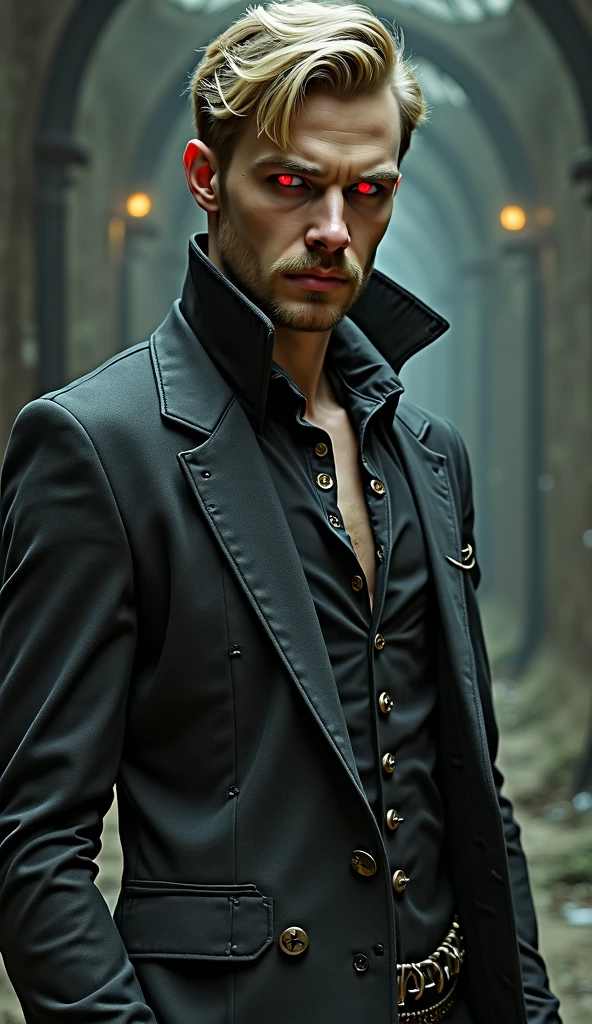 [Vampire] Homme blond avec les yeux rouges et la peau très pâle 