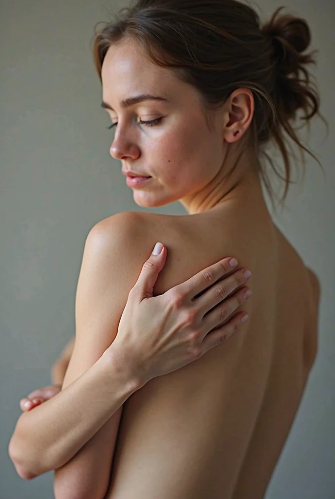 Slim sexy back of beautiful american white girl from backside and she has turned her face behind and looking at the camera