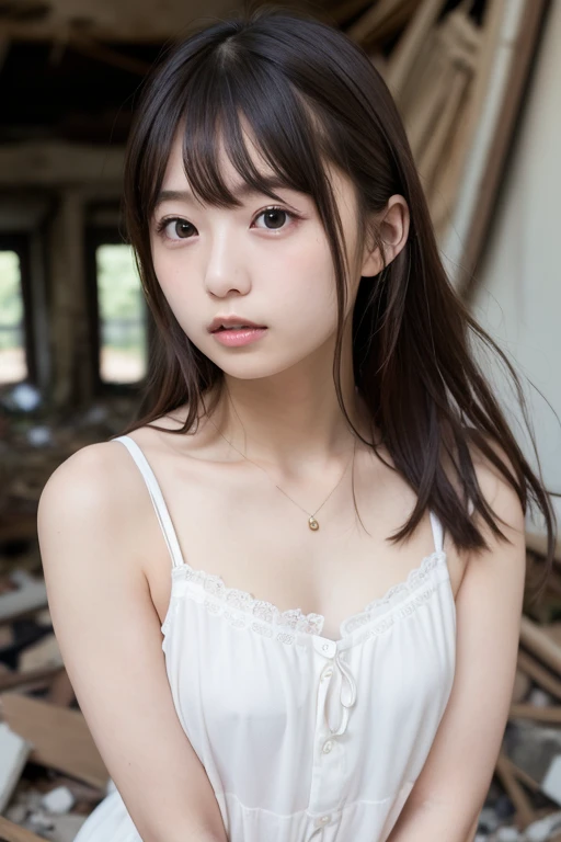 masutepiece, Best Quality, 8K, 10yaers old, Teen, Raw photo, absurderes, award winning portrait, Smile, Solo, (Night:1.8), Idol face, violaceaess, Delicate girl, upper body, Digital SLR, Looking at Viewer, Candid, Sophisticated,Thin arms, Professional Lighting, Film grain, chromatic abberation, (Eyes and faces with detailed:1.0), (Bokeh:1.1) , (Lace Night Dress:1.1) , closes mouth