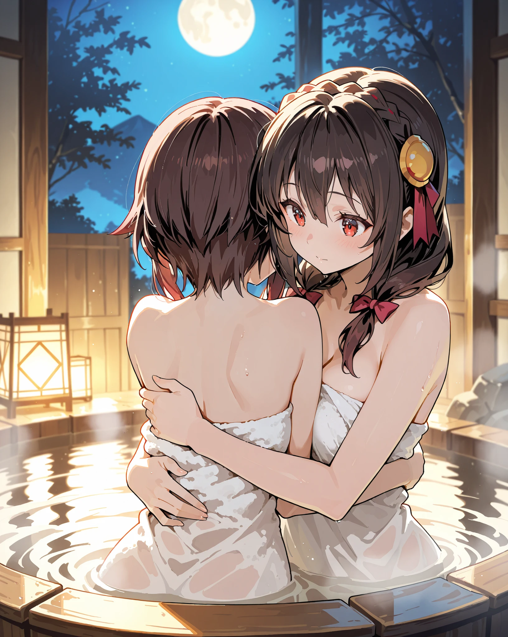 A Japanese girl violently kisses a girl while they are naked and with big breasts, while she is naked with transparent clothes and a very large breast